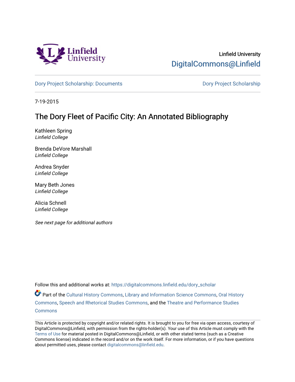 The Dory Fleet of Pacific City: an Annotated Bibliography