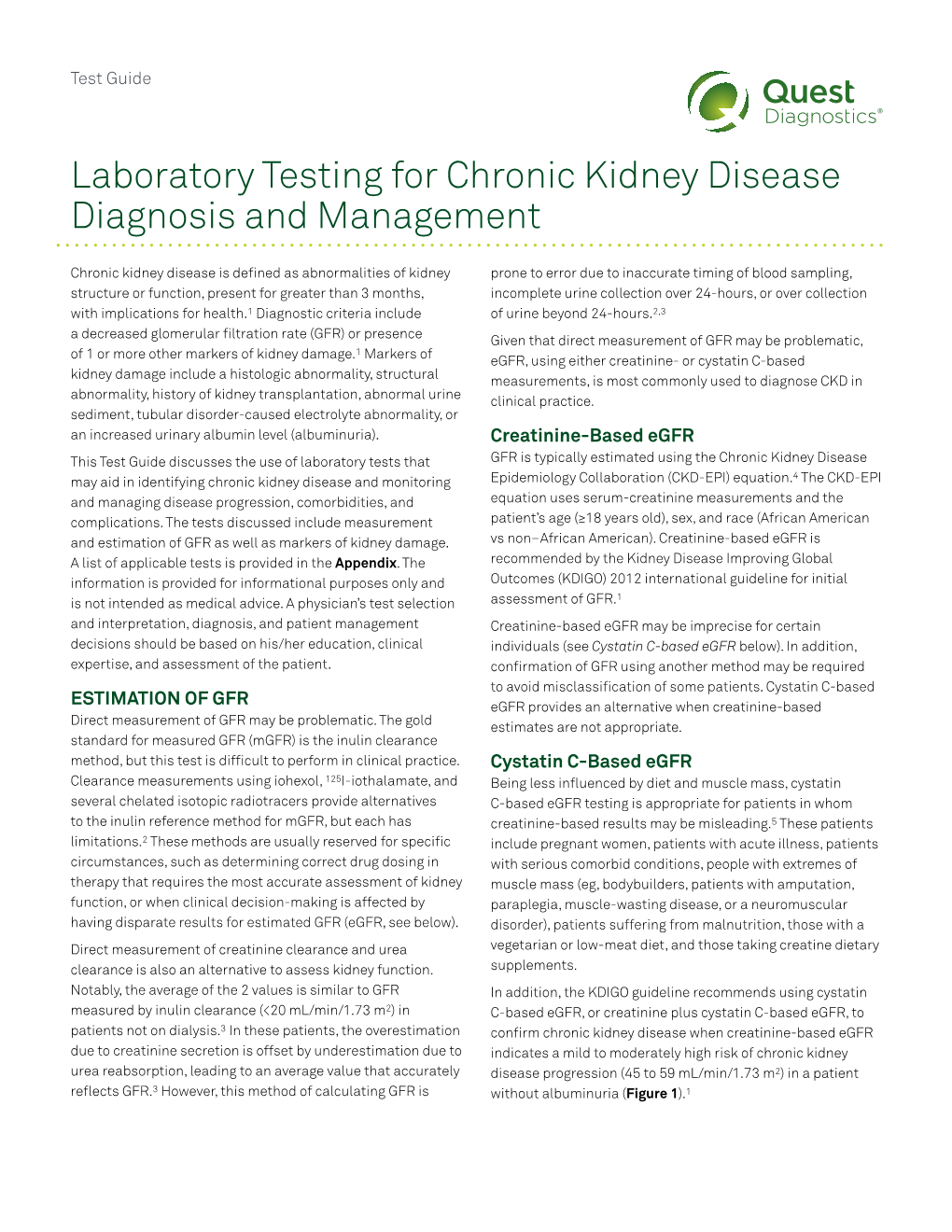 Laboratory Testing for Chronic Kidney Disease Diagnosis and Management