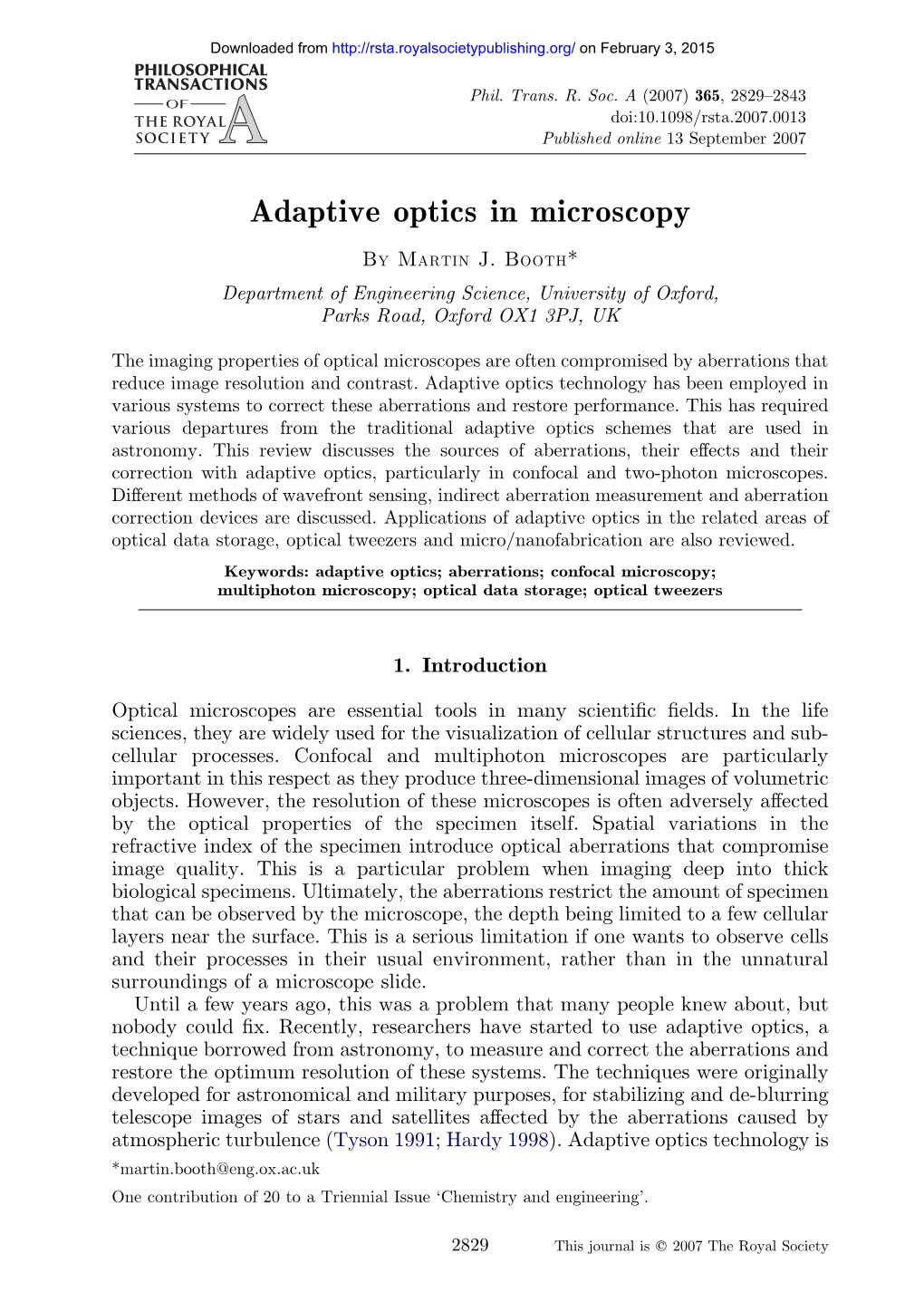 Adaptive Optics in Microscopy