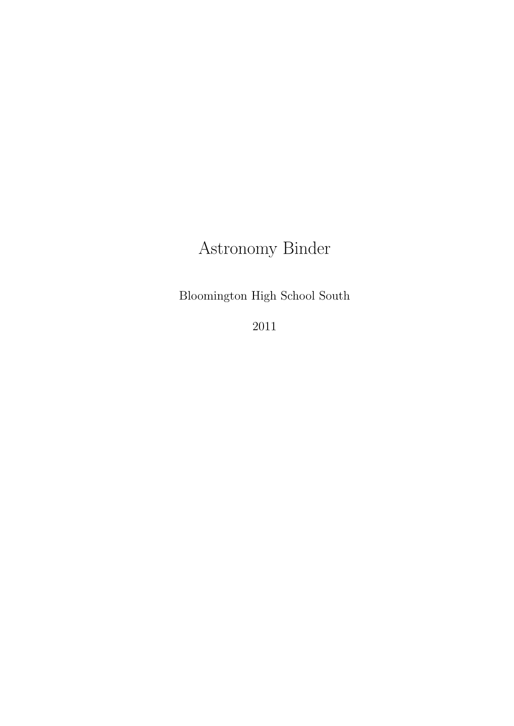 Astronomy Binder