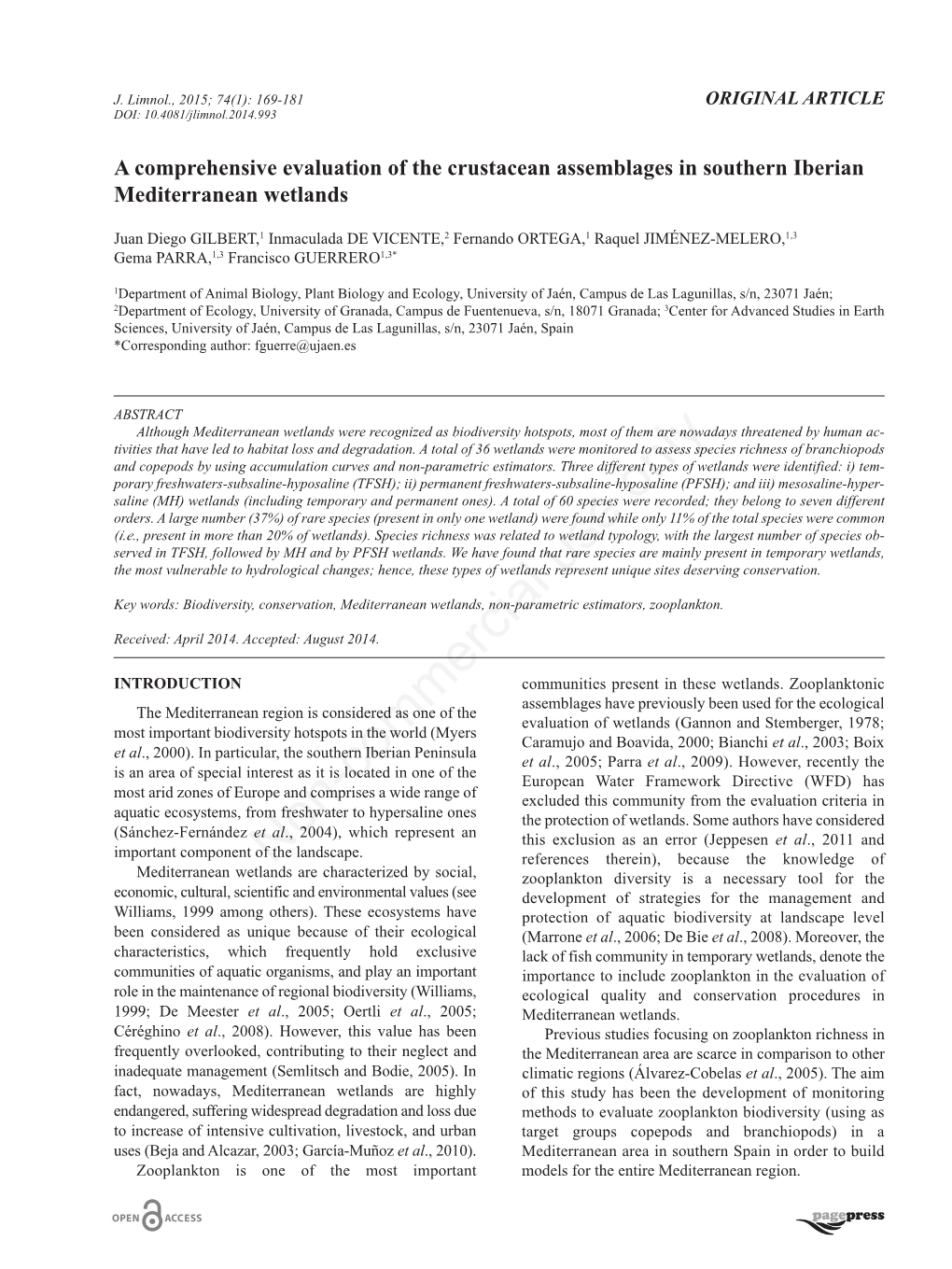 A Comprehensive Evaluation of the Crustacean Assemblages in Southern Iberian Mediterranean Wetlands