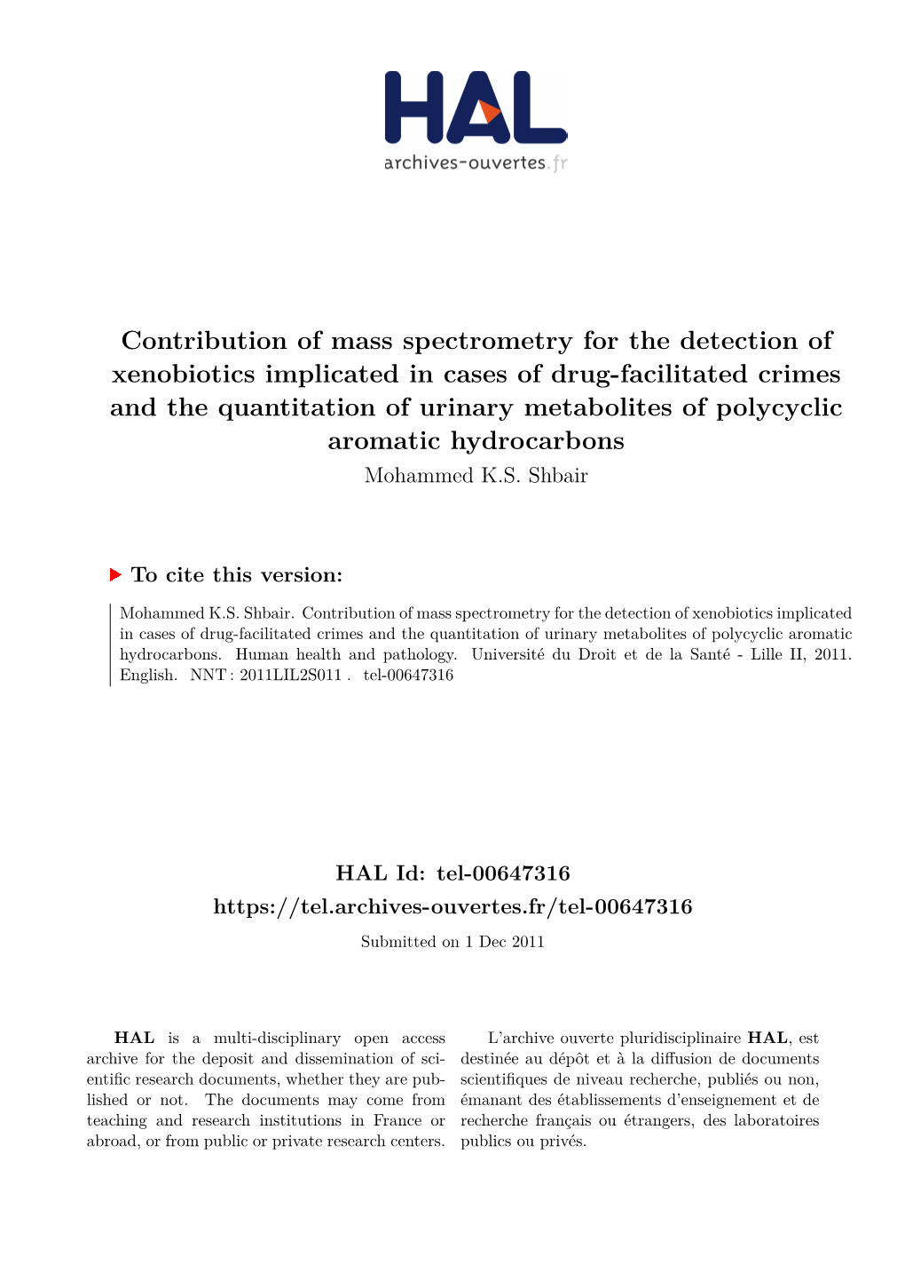 Contribution of Mass Spectrometry for the Detection of Xenobiotics