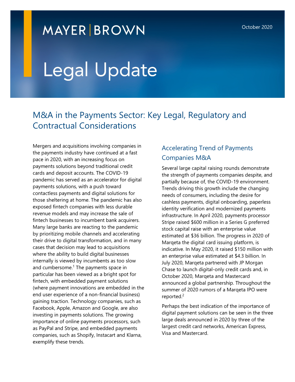 M&A in the Payments Sector: Key Legal, Regulatory and Contractual