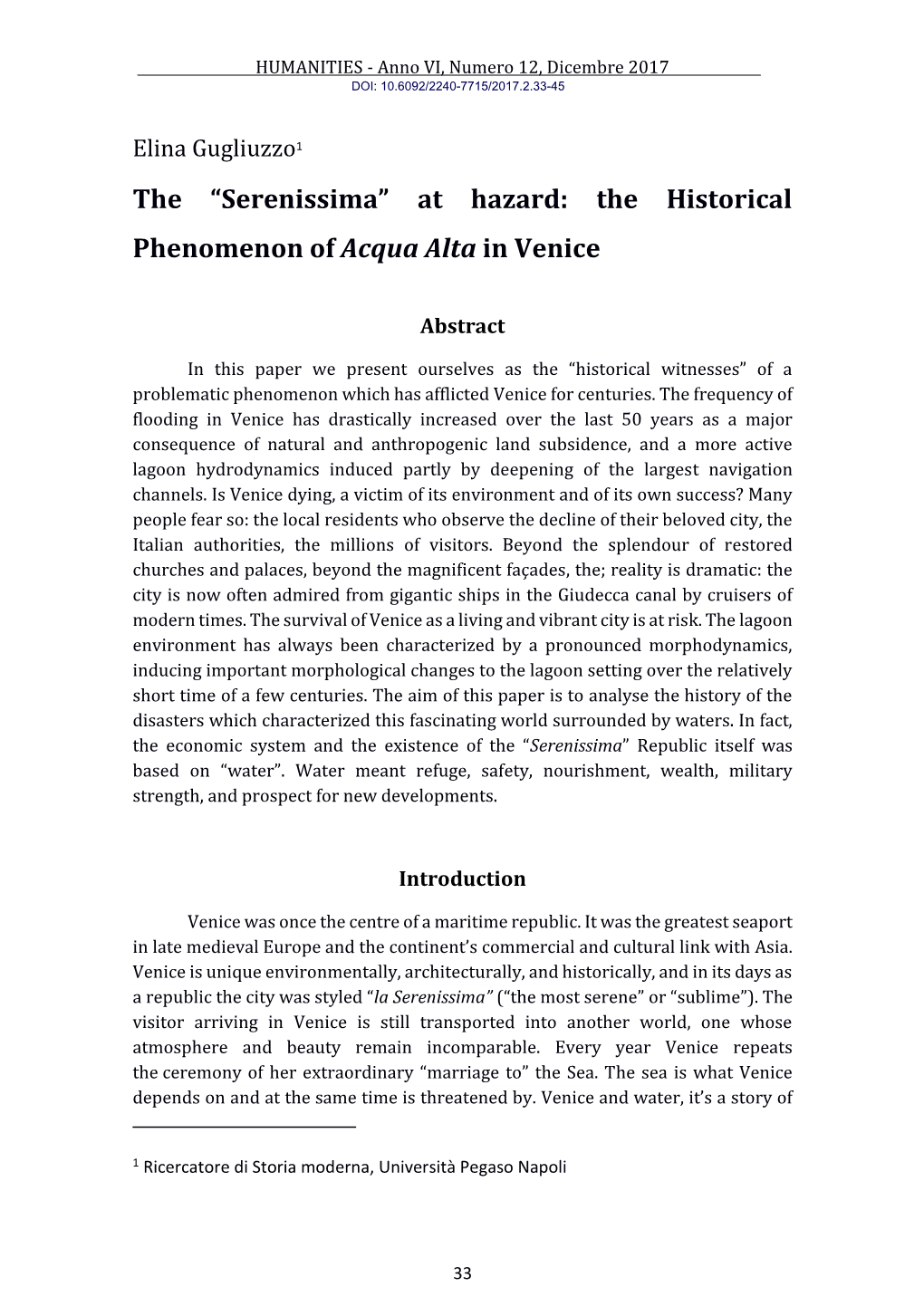 Serenissima” at Hazard: the Historical Phenomenon of Acqua Alta in Venice