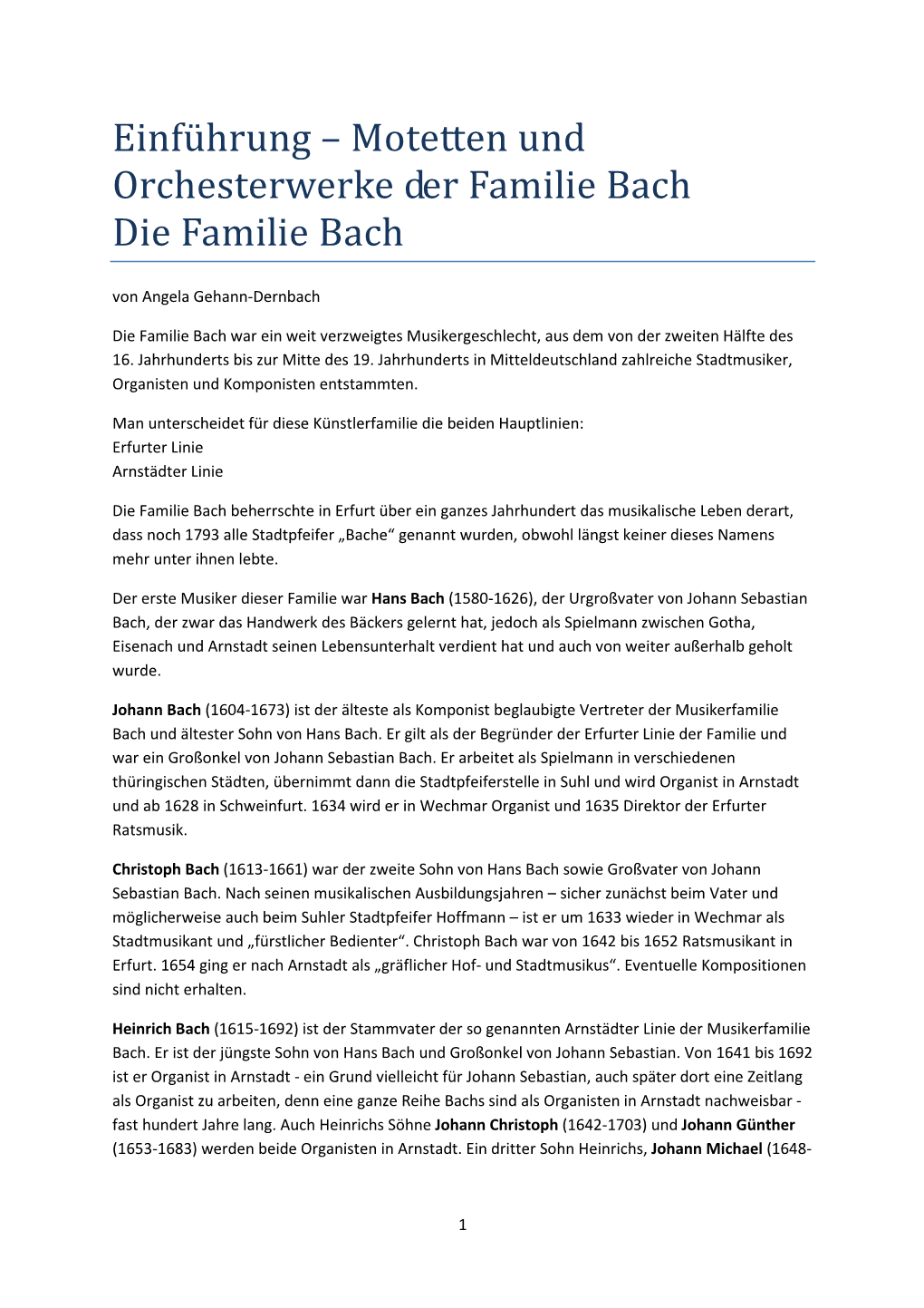 Motetten Und Orchesterwerke Der Familie Bach Die Familie Bach Von Angela Gehann-Dernbach