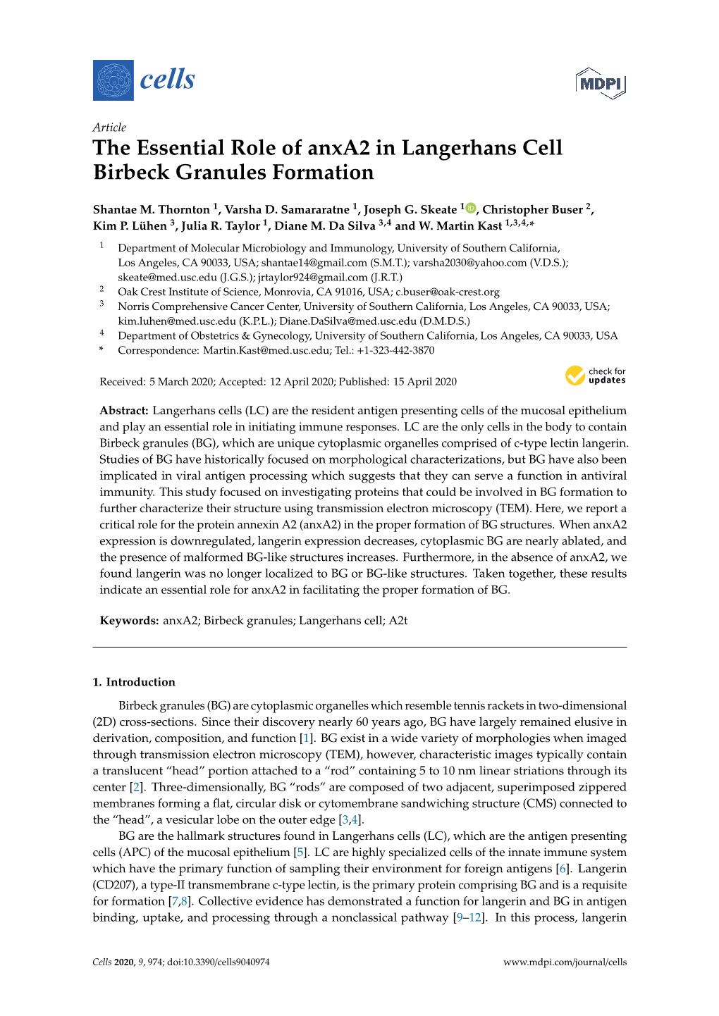 The Essential Role of Anxa2 in Langerhans Cell Birbeck Granules Formation