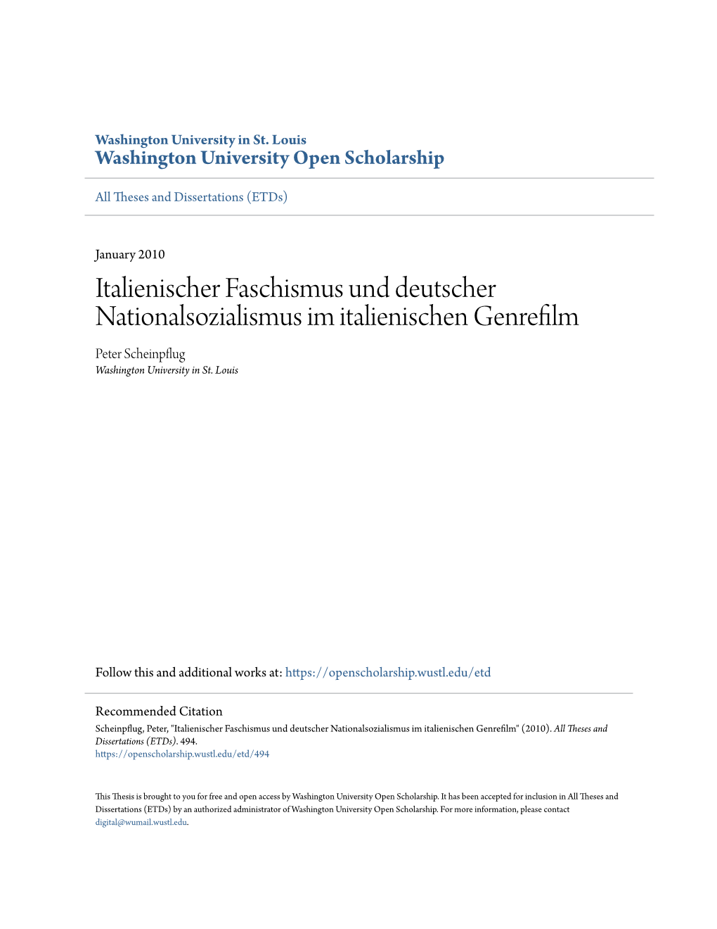 Italienischer Faschismus Und Deutscher Nationalsozialismus Im Italienischen Genrefilm Peter Scheinpflug Washington University in St