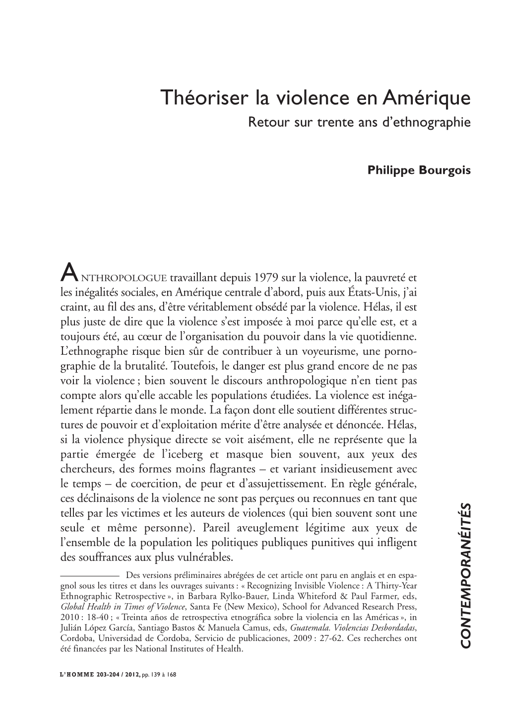 Théoriser La Violence En Amérique Retour Sur Trente Ans D’Ethnographie