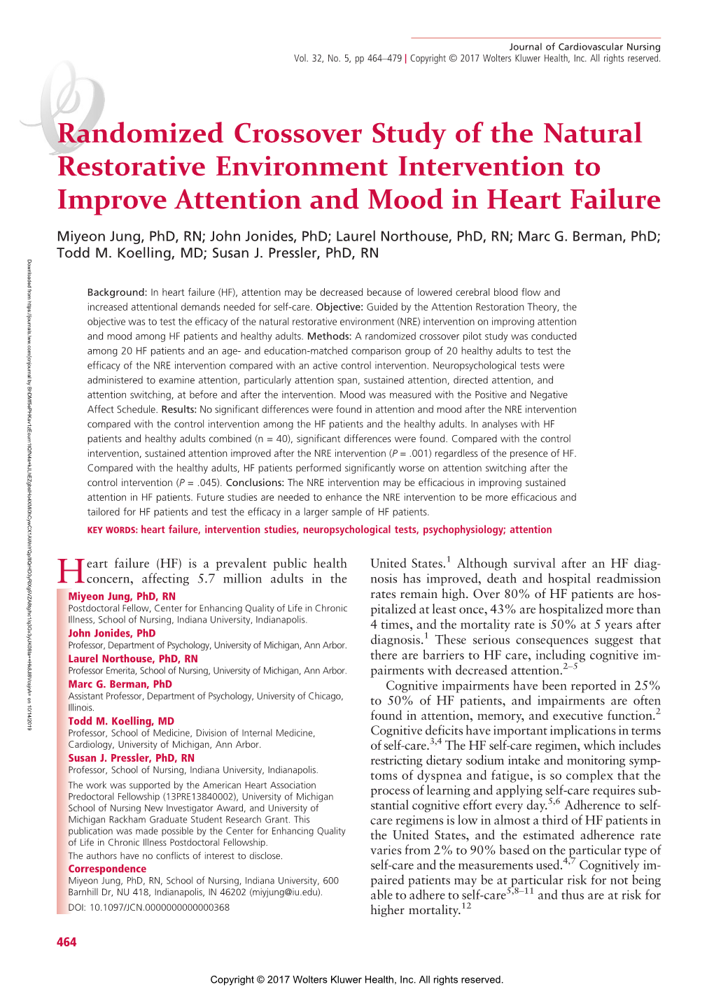 Randomized Crossover Study of the Natural Restorative Environment