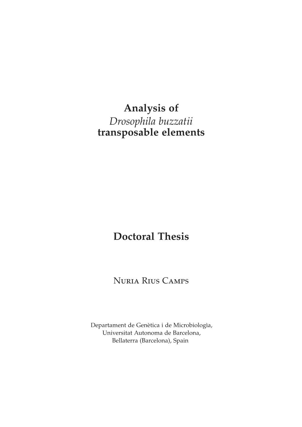 Analysis of Drosophila Buzzatii Transposable Elements Doctoral