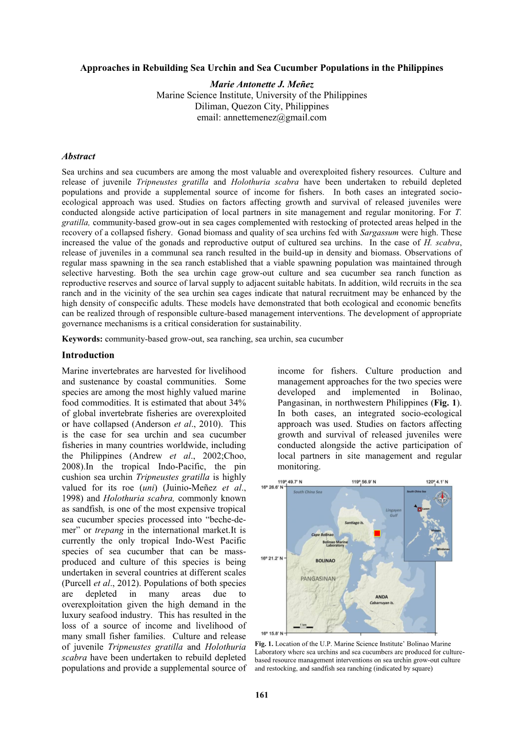 Approaches in Rebuilding Sea Urchin and Sea Cucumber Populations in the Philippines Marie Antonette J