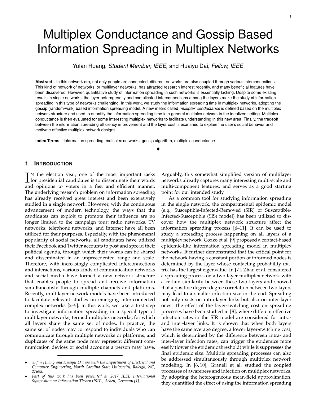 Multiplex Conductance and Gossip Based Information Spreading in Multiplex Networks