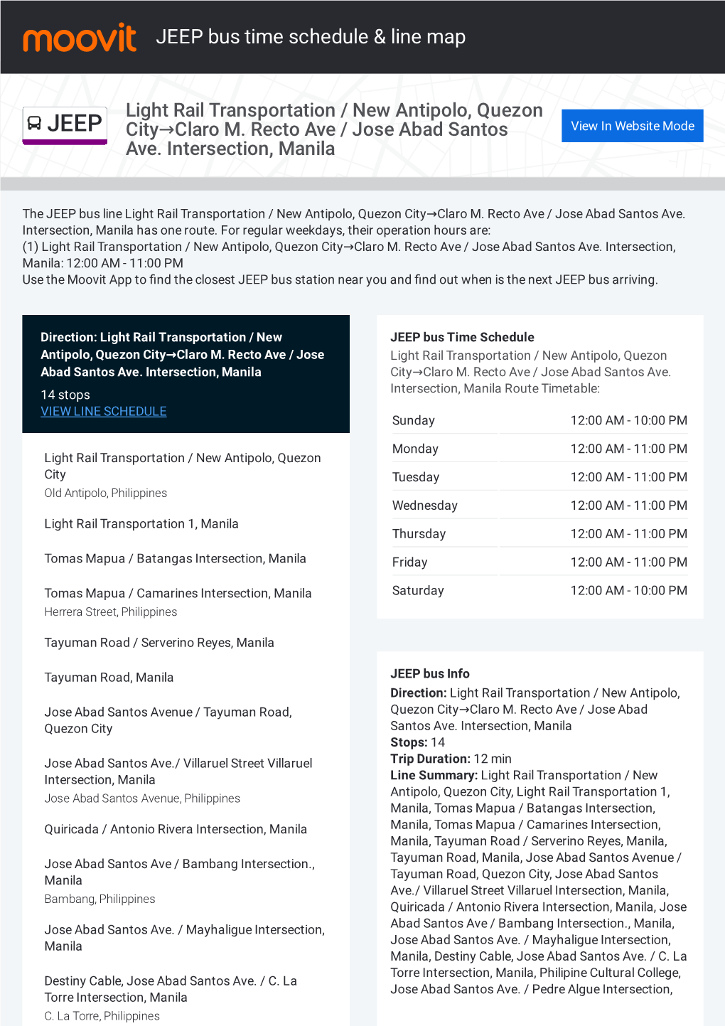 JEEP Bus Time Schedule & Line