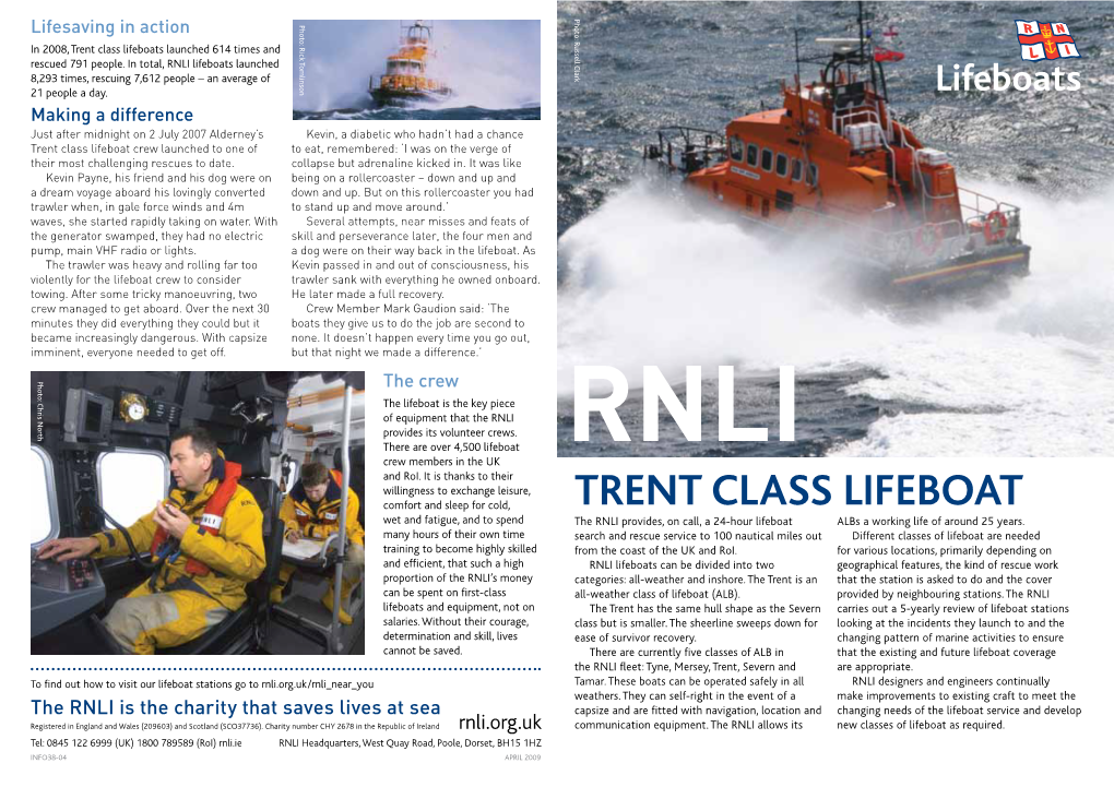 RNLI Factsheet on Trent Class