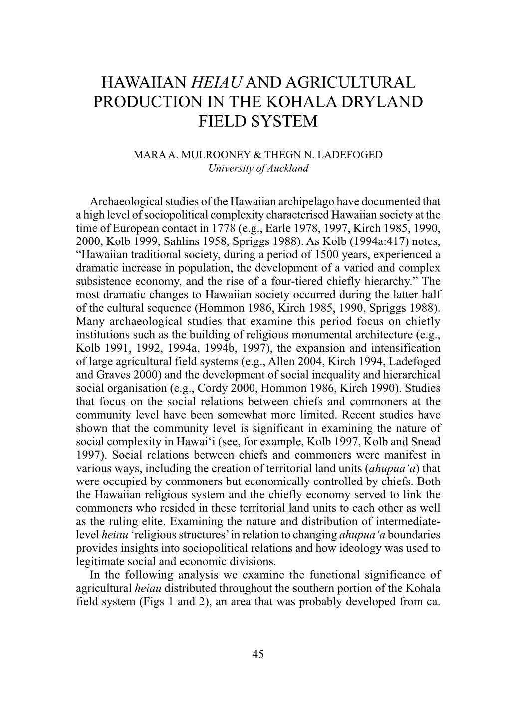 Hawaiian Heiau and Agricultural Production in the Kohala Dryland Field System