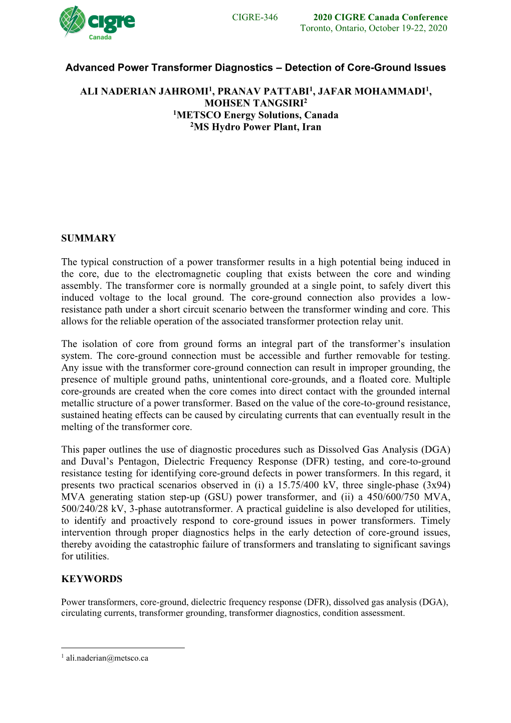 Advanced Power Transformer Diagnostics – Detection of Core-Ground Issues