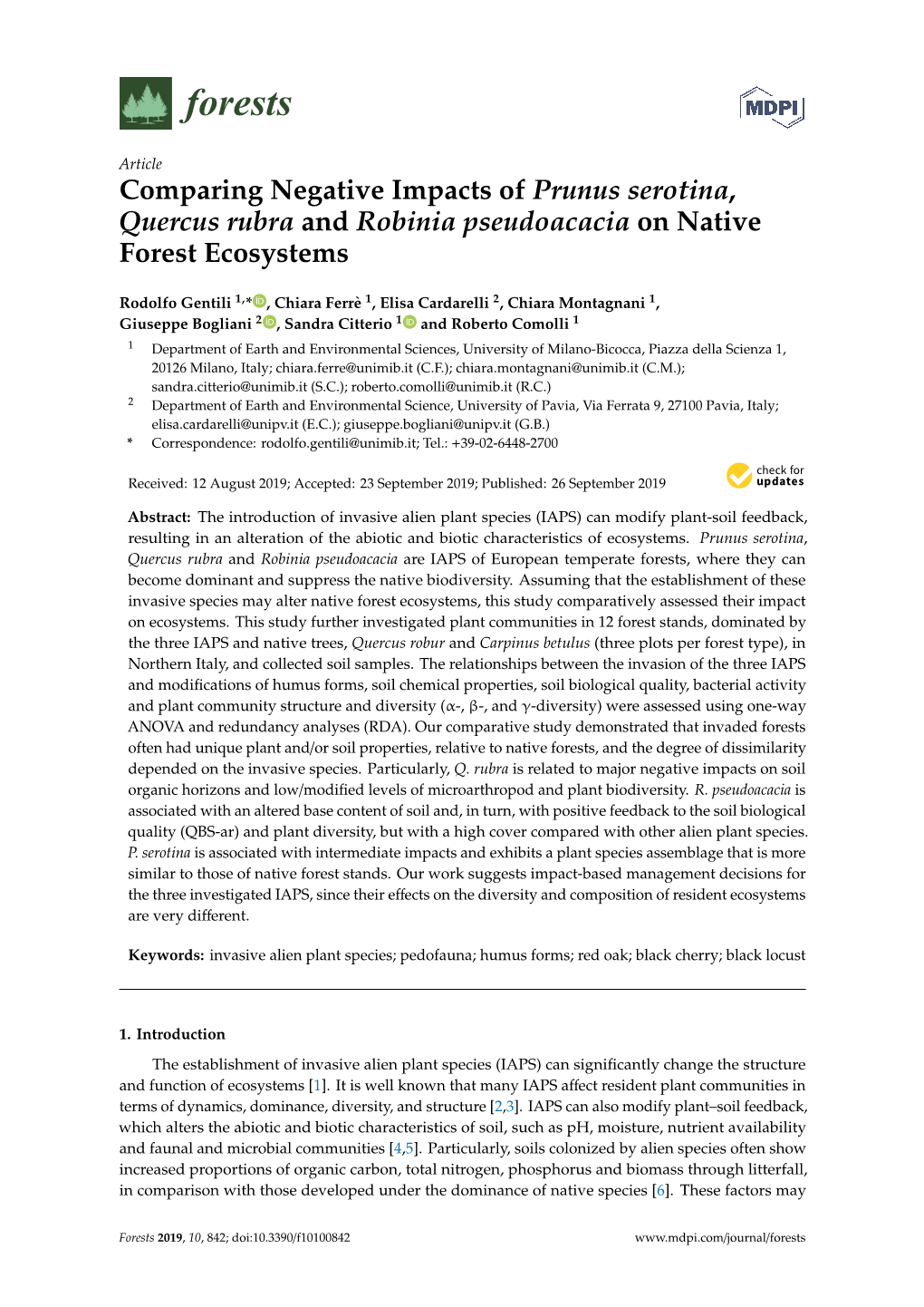 Comparing Negative Impacts of Prunus Serotina, Quercus Rubra and Robinia Pseudoacacia on Native Forest Ecosystems