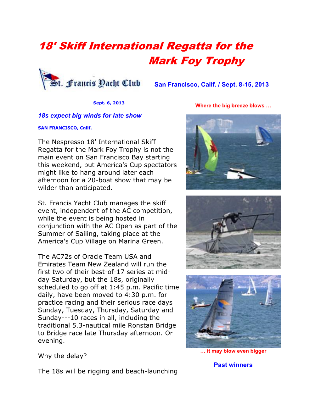 18' Skiff International Regatta for the Mark Foy Trophy