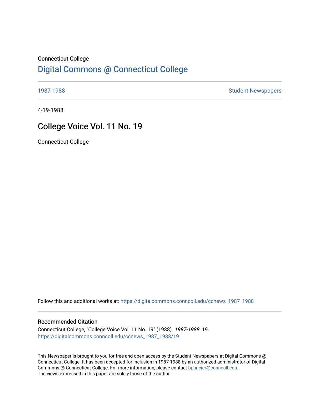 College Voice Vol. 11 No. 19