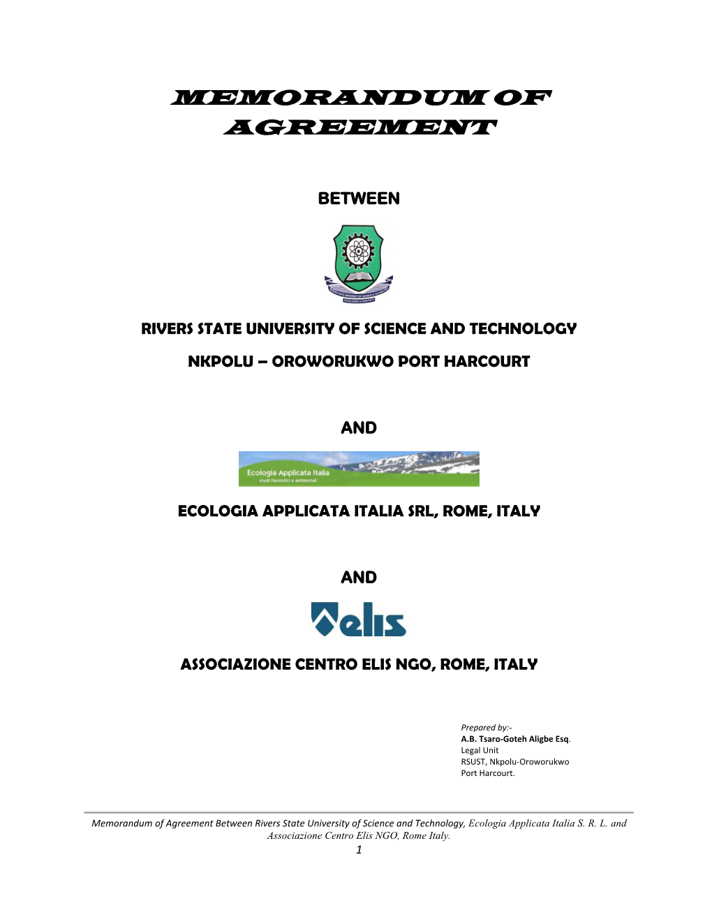 Memorandum of Agreement