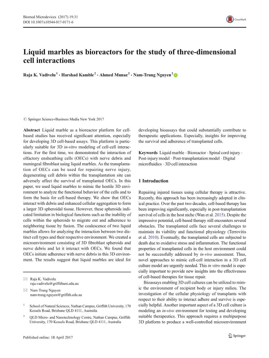 Liquid Marbles As Bioreactors for the Study of Three-Dimensional Cell Interactions