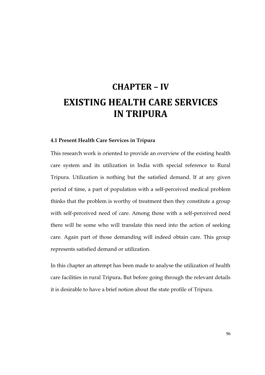 Existing Health Care Services in Tripura