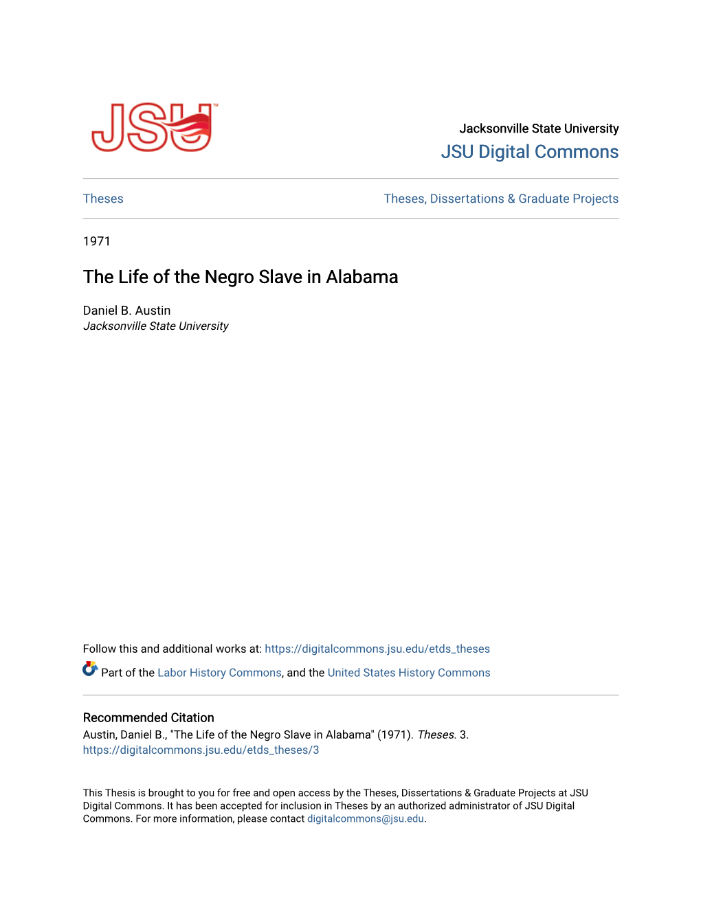 The Life of the Negro Slave in Alabama