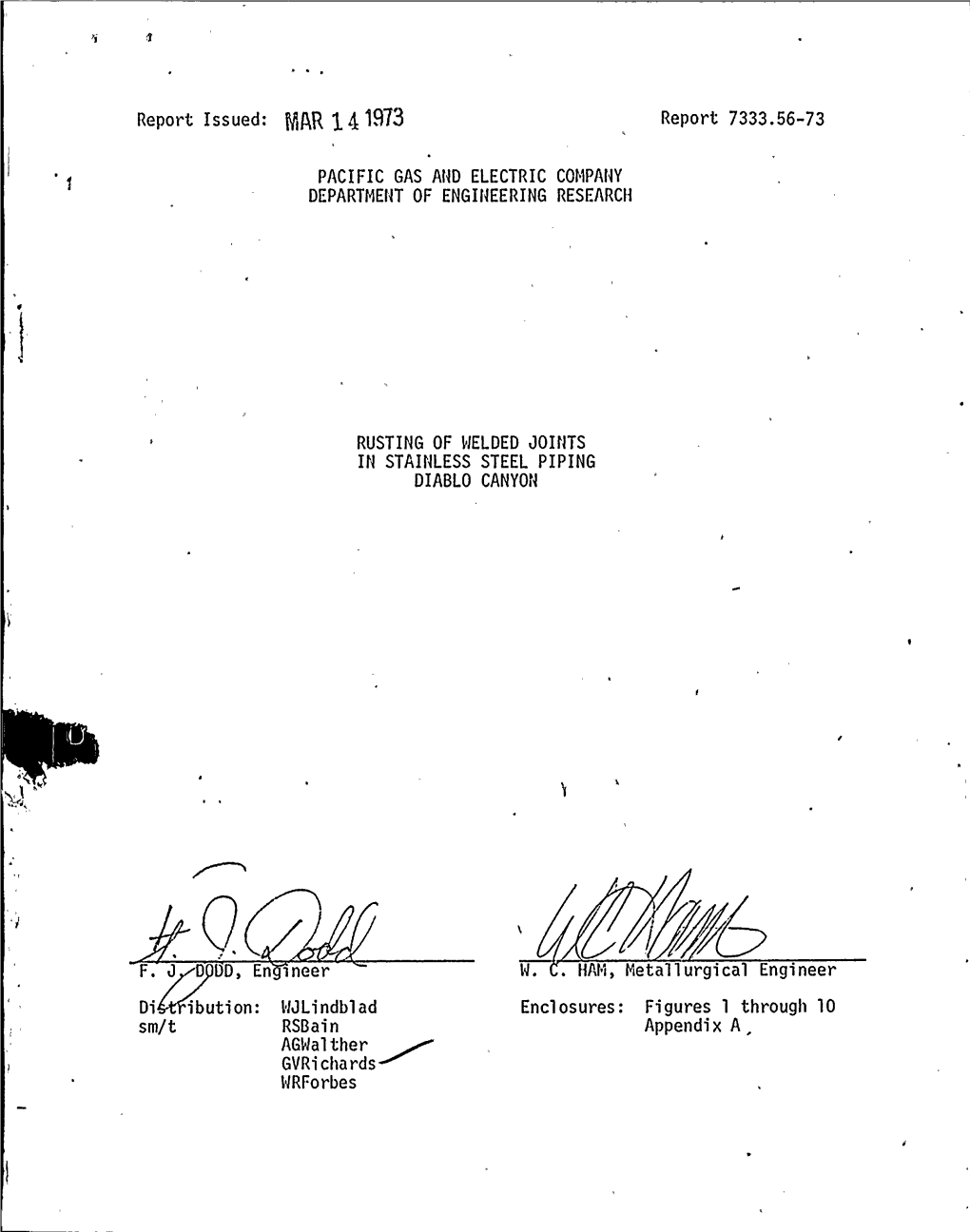 Report 7333.56-73, Rusting of Welded Joints in Stainless Steel Piping