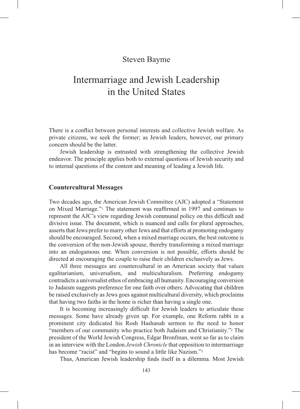 Intermarriage and Jewish Leadership in the United States