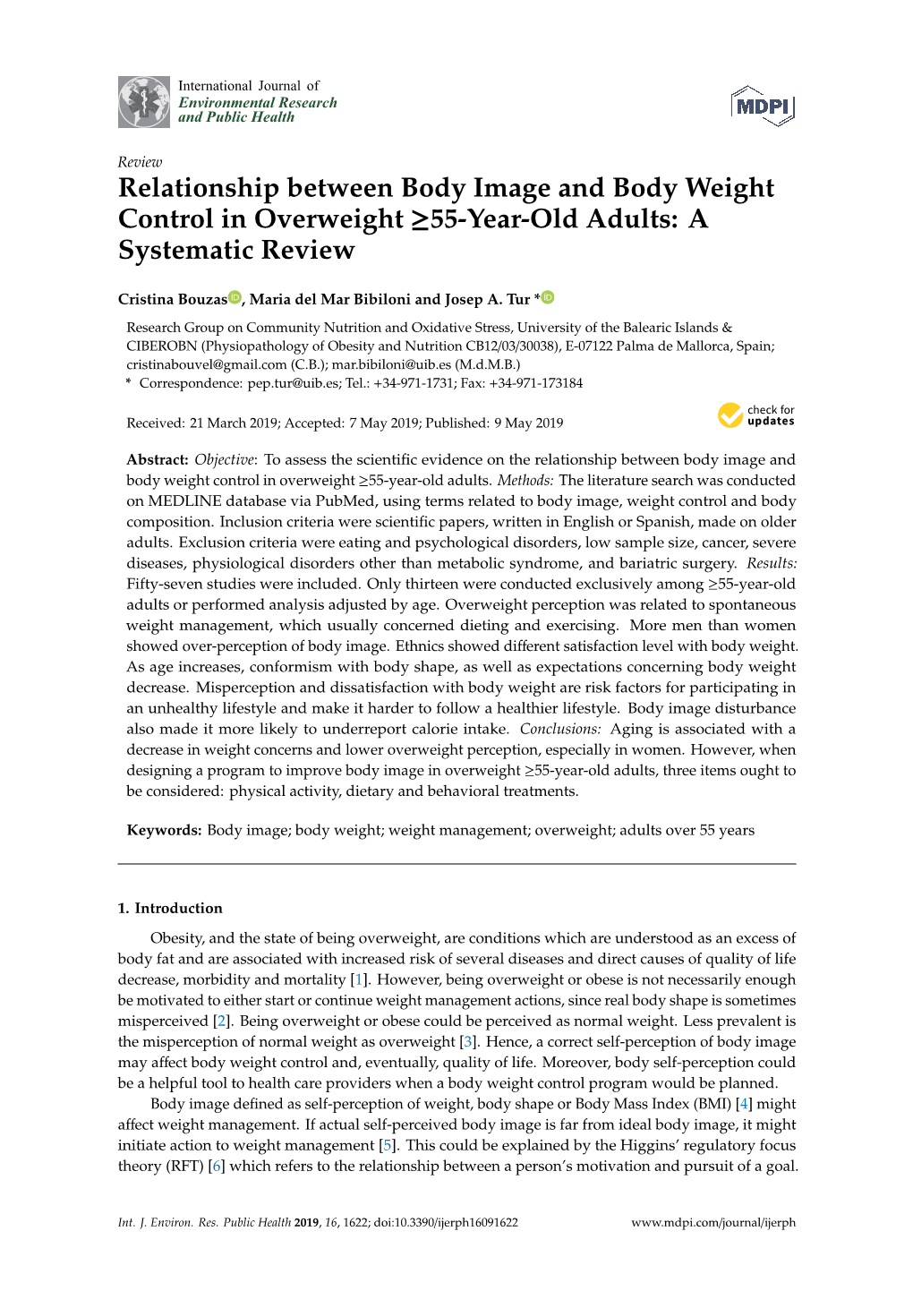 Relationship Between Body Image and Body Weight Control in Overweight ≥55-Year-Old Adults: a Systematic Review