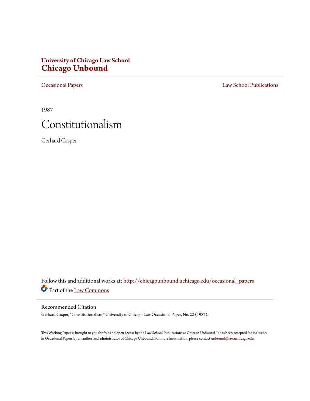 Constitutionalism Gerhard Casper