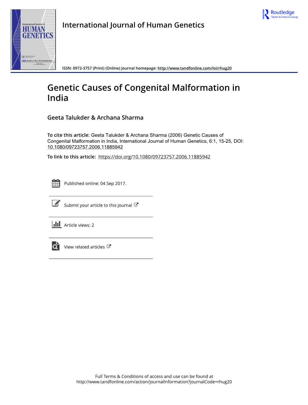 Genetic Causes of Congenital Malformation in India