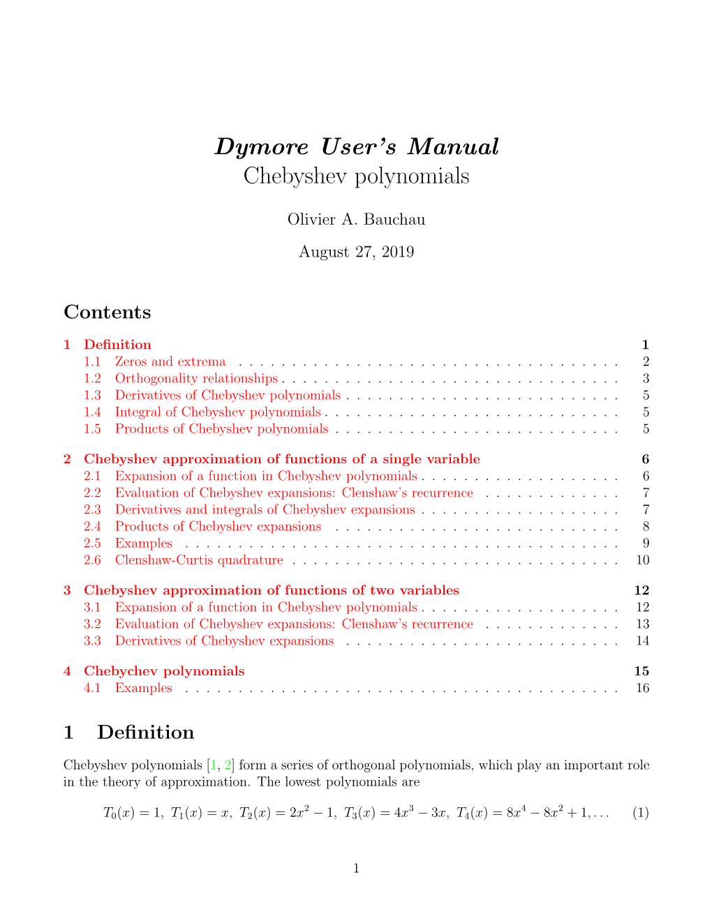 Dymore User's Manual Chebyshev Polynomials