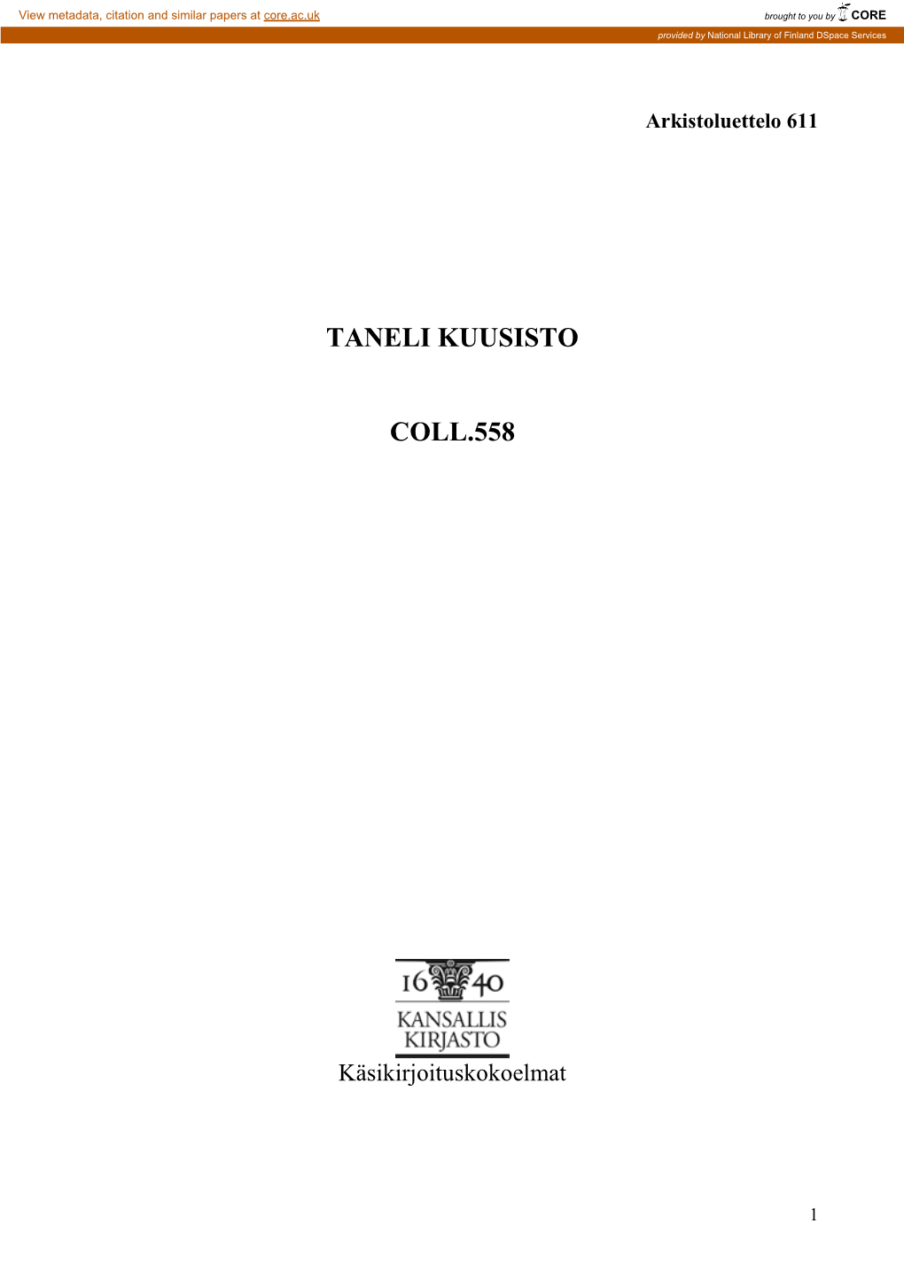 TANELI KUUSISTO, Säveltäjä (1905-1988) COLL.558