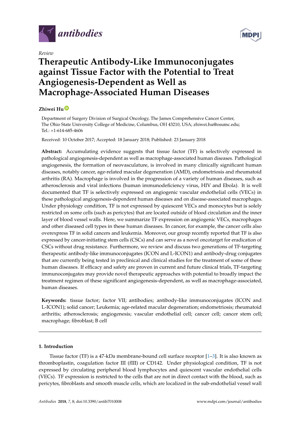 Therapeutic Antibody-Like Immunoconjugates Against Tissue Factor with the Potential to Treat Angiogenesis-Dependent As Well As Macrophage-Associated Human Diseases