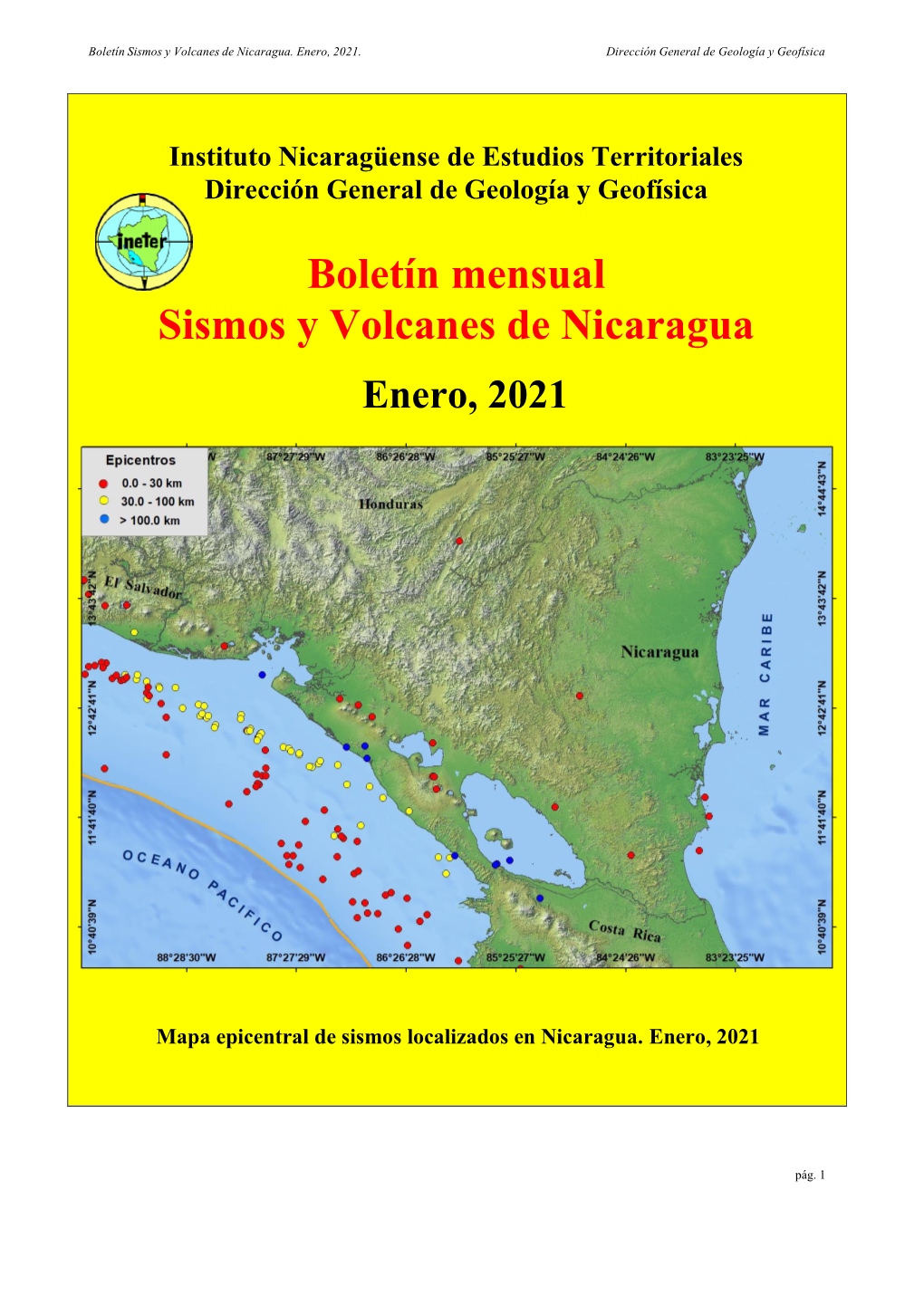 Boletín Mensual Sismos Y Volcanes De Nicaragua Enero, 2021