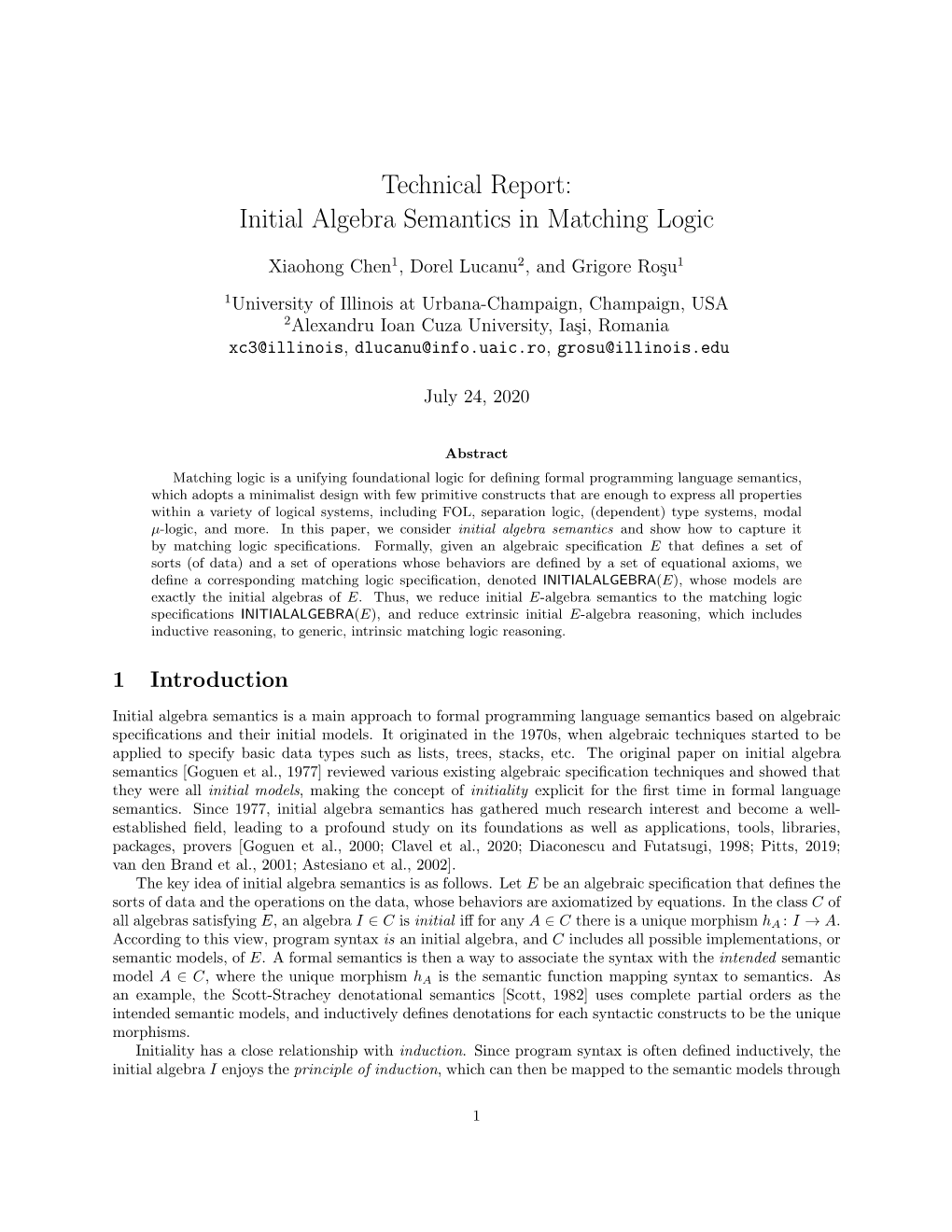 Initial Algebra Semantics in Matching Logic