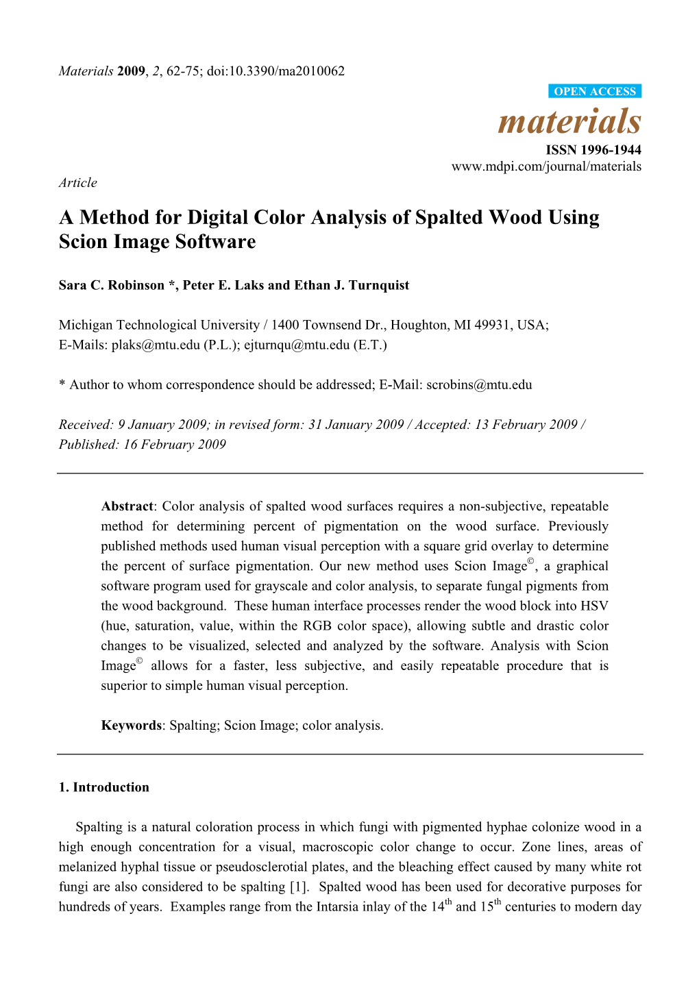 A Method for Digital Color Analysis of Spalted Wood Using Scion Image Software