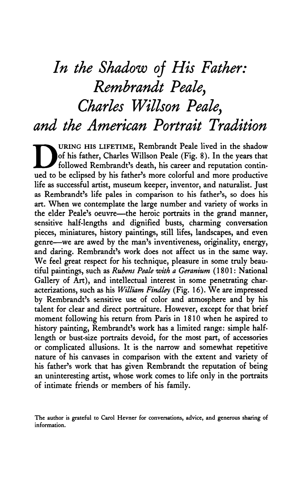 Rembrandt Peale, Charles Willson Peale, and the American Portrait Tradition