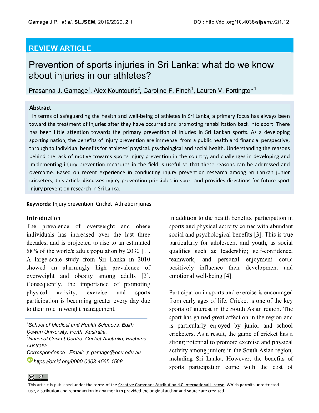 Prevention of Sports Injuries in Sri Lanka: What Do We Know About Injuries in Our Athletes?