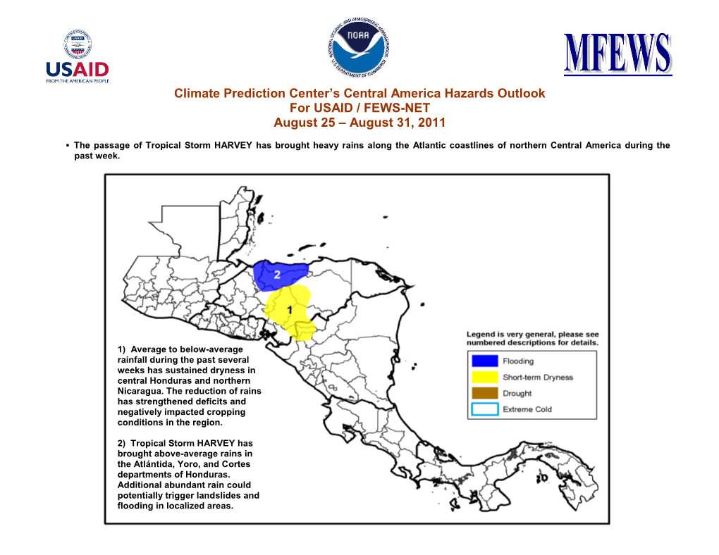 Climate Prediction Center's Central America Hazards Outlook For