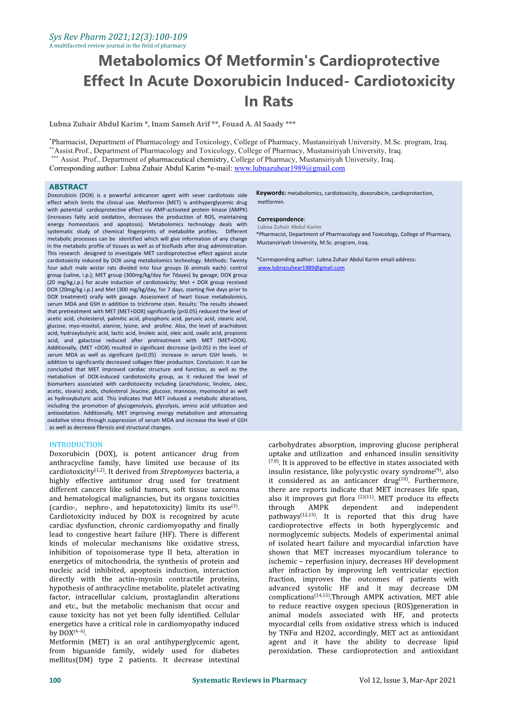 Metabolomics of Metformin's Cardioprotective Effect in Acute