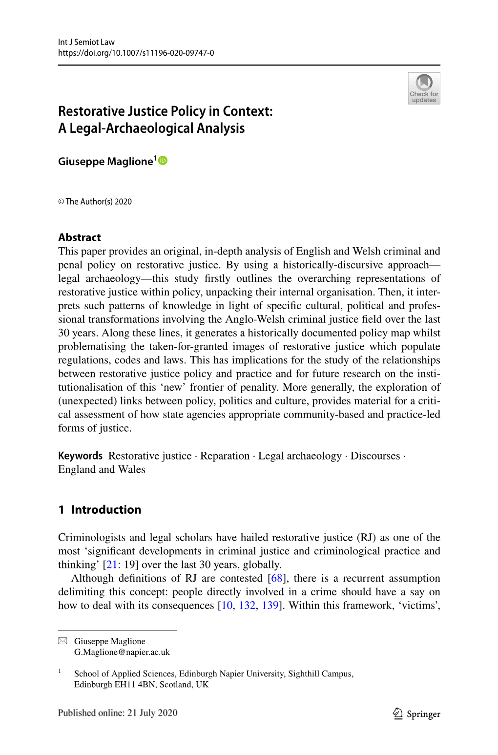 Restorative Justice Policy in Context: a Legal‑Archaeological Analysis