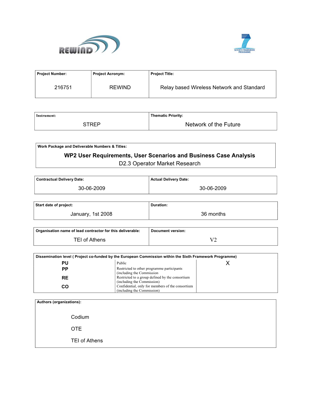 WP2 User Requirements, User Scenarios and Business Case Analysis D2.3 Operator Market Research