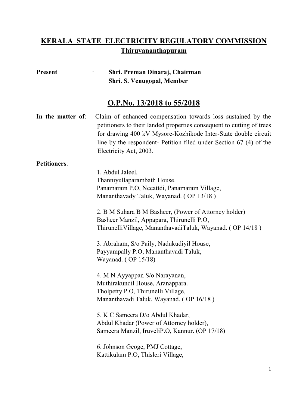 OP 13/2018 to 55/2018 -Order on Enhanced Tree Cutting