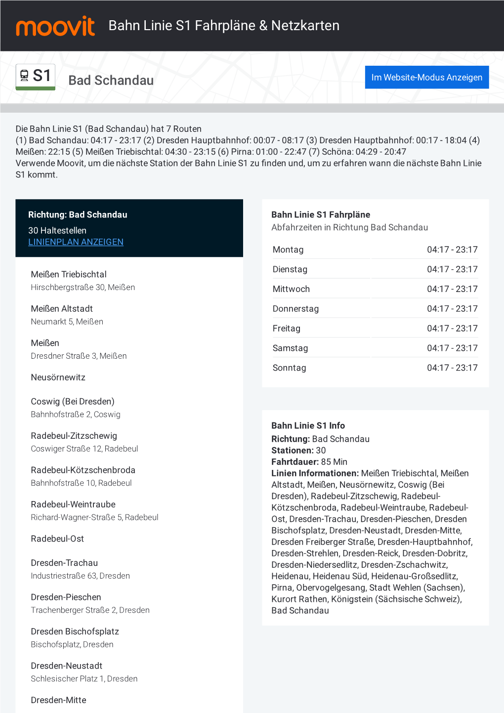 Bahn Linie S1 Fahrpläne & Netzkarten