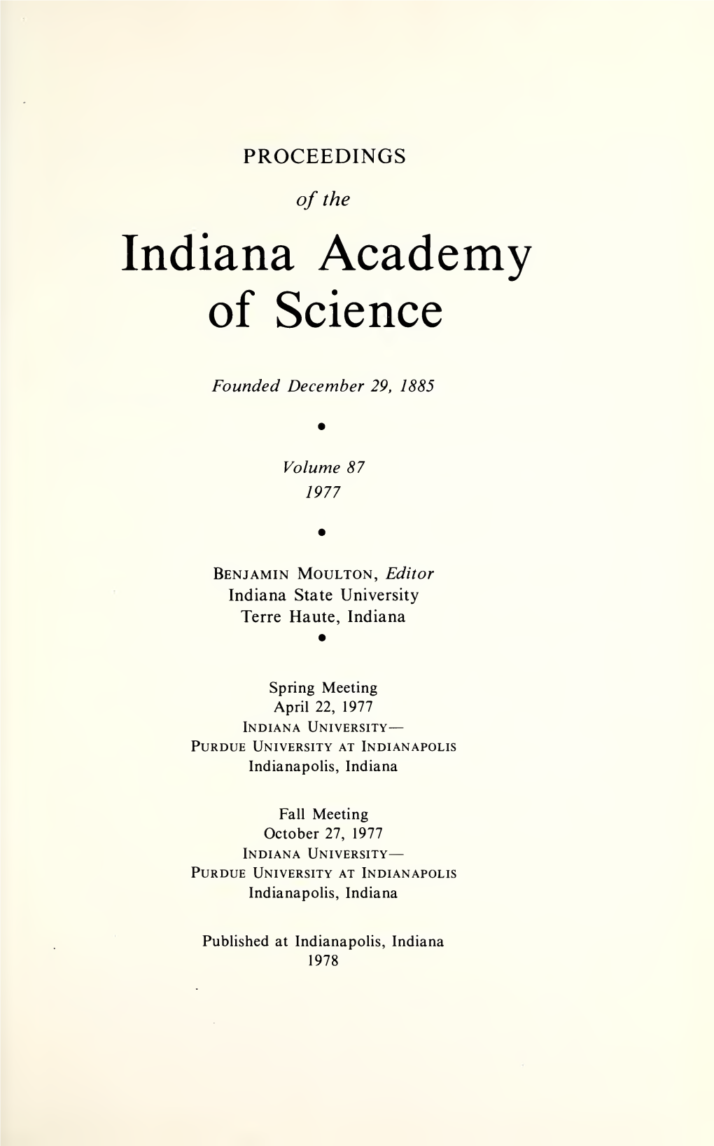 Proceedings of the Indiana Academy of Science