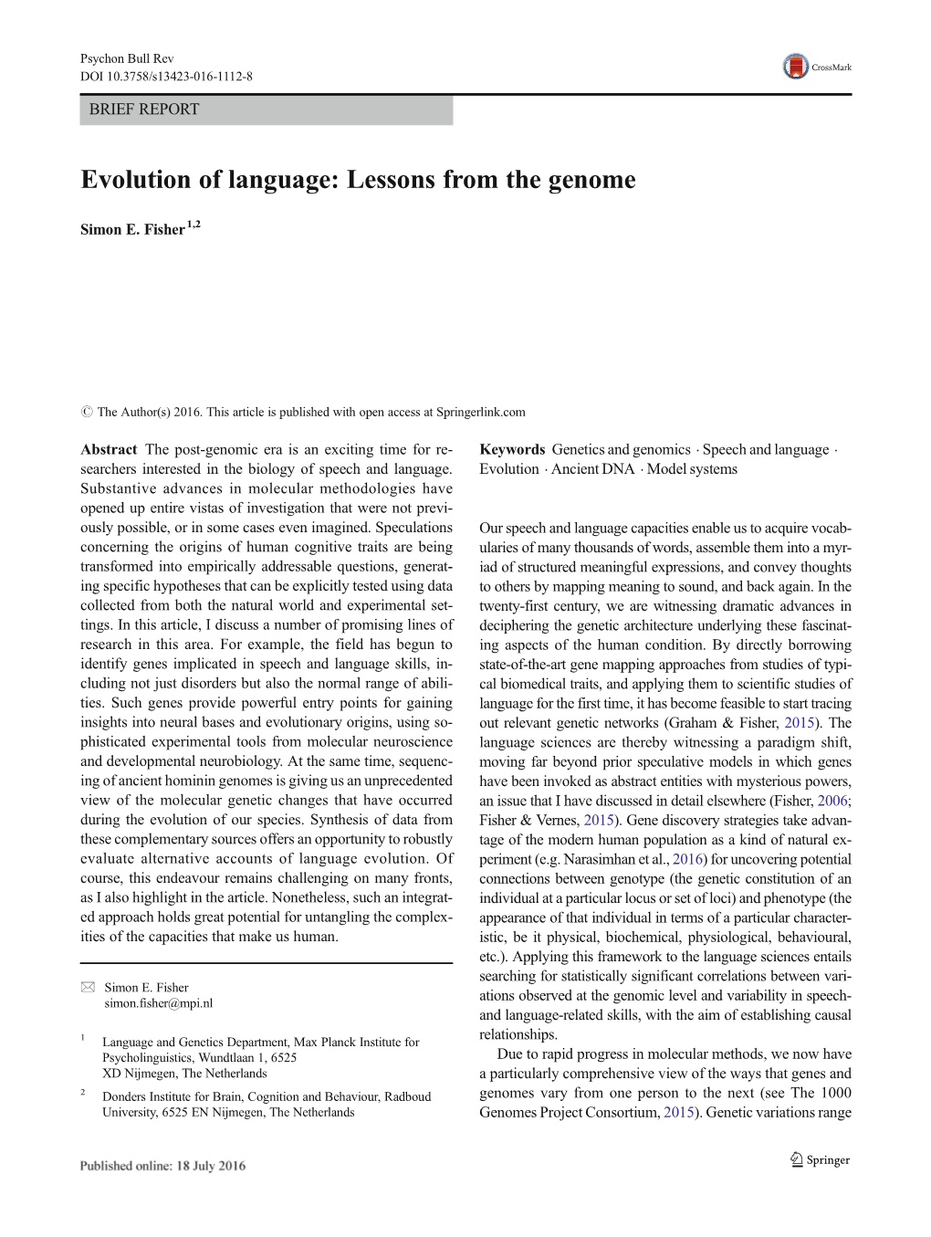 Evolution of Language: Lessons from the Genome