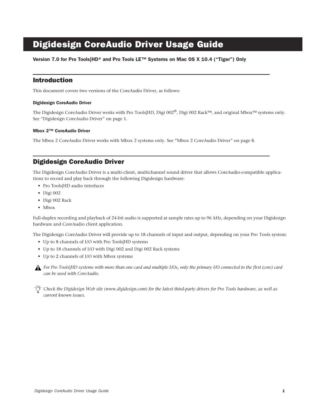 Digidesign Coreaudio Driver Usage Guide