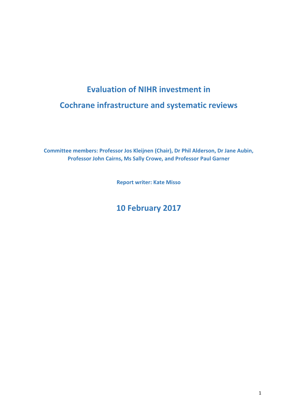 Evaluation of NIHR Investment in Cochrane Report